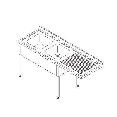 Maxima Stůl na mytí nádobí s dřezem - 200 x 70 cm - levý |  09394003